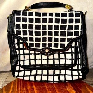 NWOT COACH MADISON  Graphic Print Sadie Handbag Canvas Leather Black White Lame